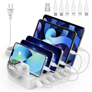 CREATIVE DESIGN Charging Station for Multiple Devices, 50W 6 Ports Charging D...